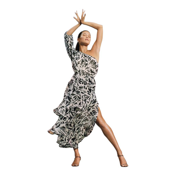 Alexis Dresses & Skirts - Alexis Beautiful One Shoulder Printed Dress with Side Slit and Tiered Ruffles